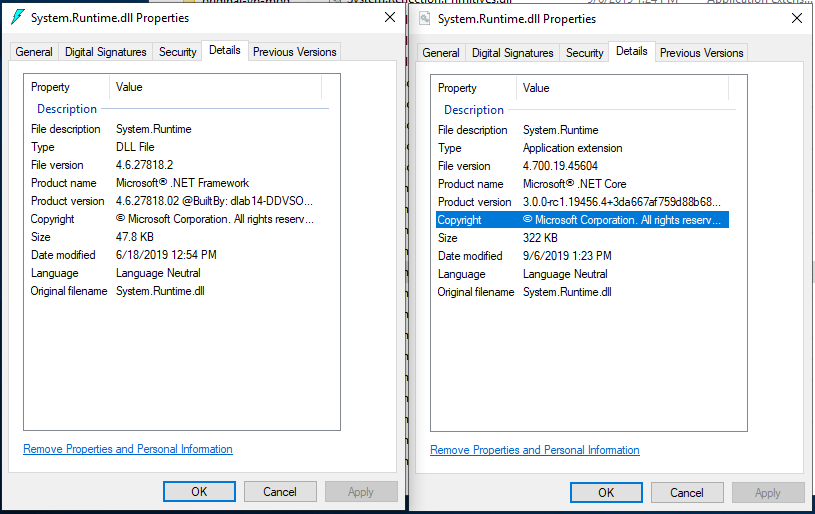 Différence dans les informations sur la version du produit