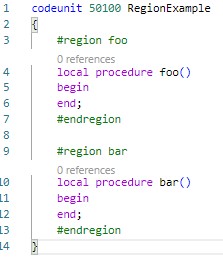 Exemple de définition de régions dans le code AL