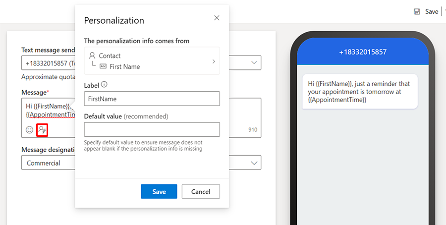 Capture d’écran montrant l’utilisation du bouton de personnalisation du texte et des notifications push.