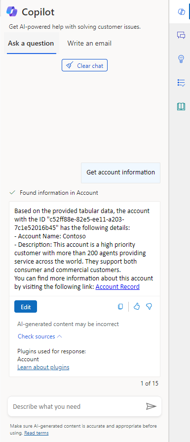 Une capture d’écran du Copilot réponse générée via le plugin d’invite.