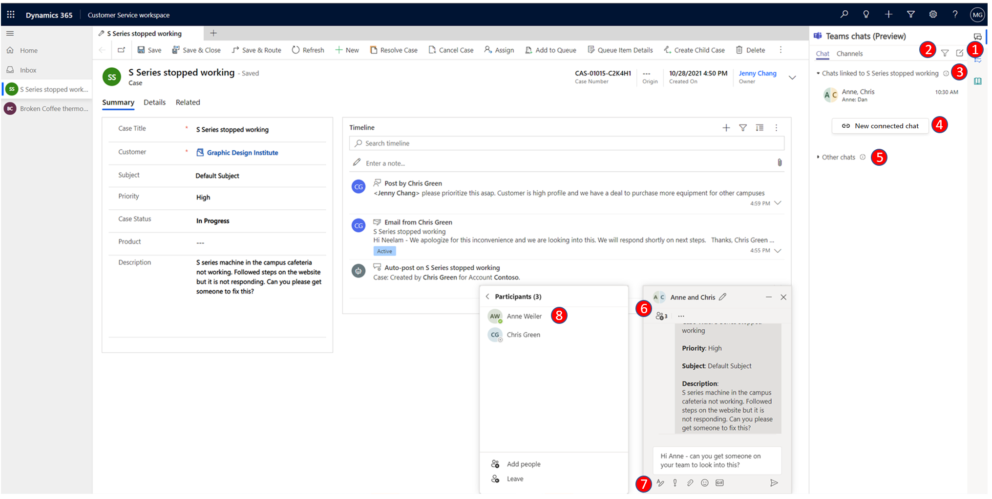 Vue de l’agent de l’expérience de conversation Microsoft Teams