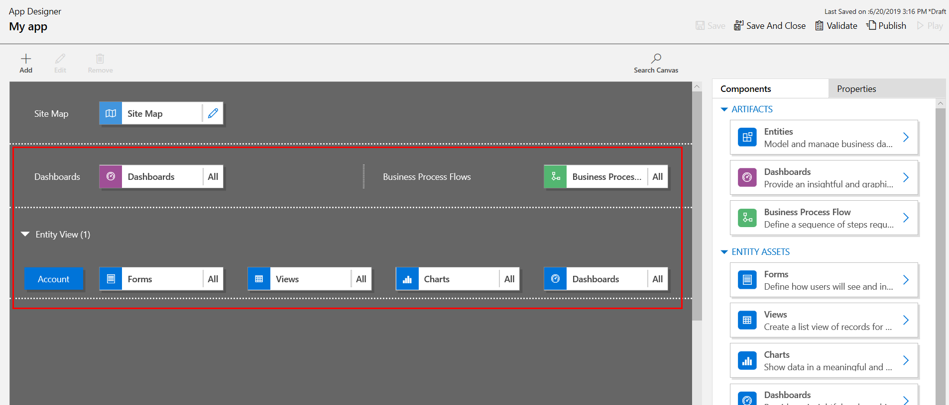 Interface basée sur des vignettes du concepteur d’application.