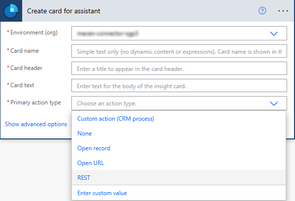 Capture d’écran de la liste des actions prises en charge pour carte.