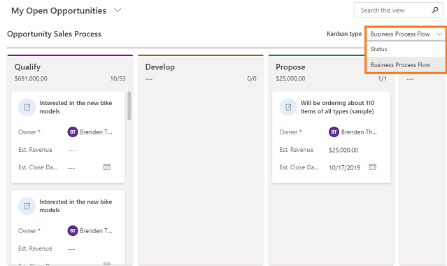 Liste des types Kanban.