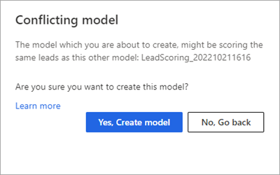 Capture d’écran de l’avertissement qui s’affiche lorsqu’un nouveau modèle entre en conflit avec un modèle existant