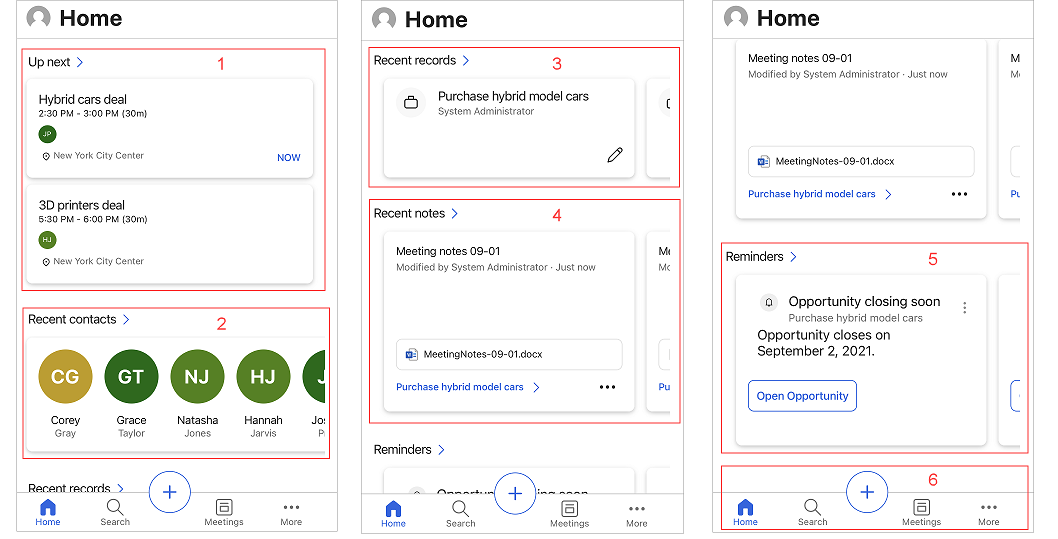 Écran d’accueil de l’application mobile Sales.