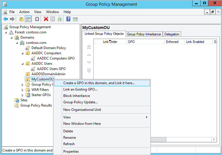 Créez un objet de stratégie de groupe personnalisé dans la Console de gestion des stratégies de groupe