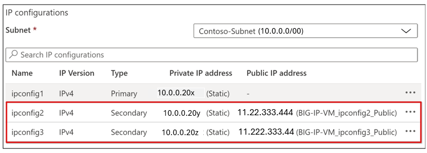 Capture d’écran des configurations IP.