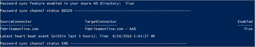 Sortie de script PowerShell à partir des paramètres de synchronisation de mot de passe