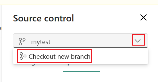 Capture d’écran montrant comment extraire une nouvelle branche à partir du panneau de configuration de code source en sélectionnant la flèche vers le bas.