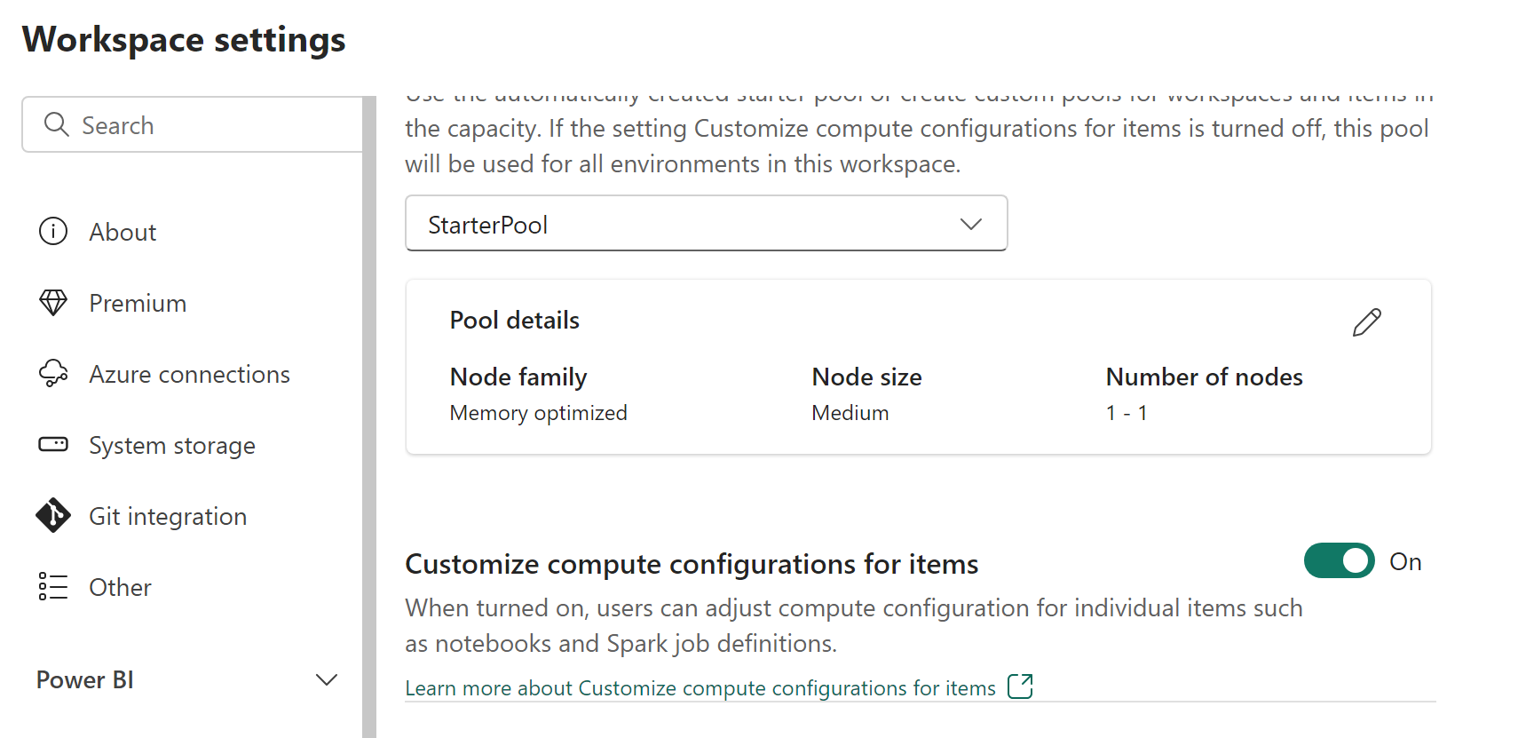 Capture d’écran montrant l’option de personnalisation de calcul au niveau de l’élément dans les paramètres de l’espace de travail.