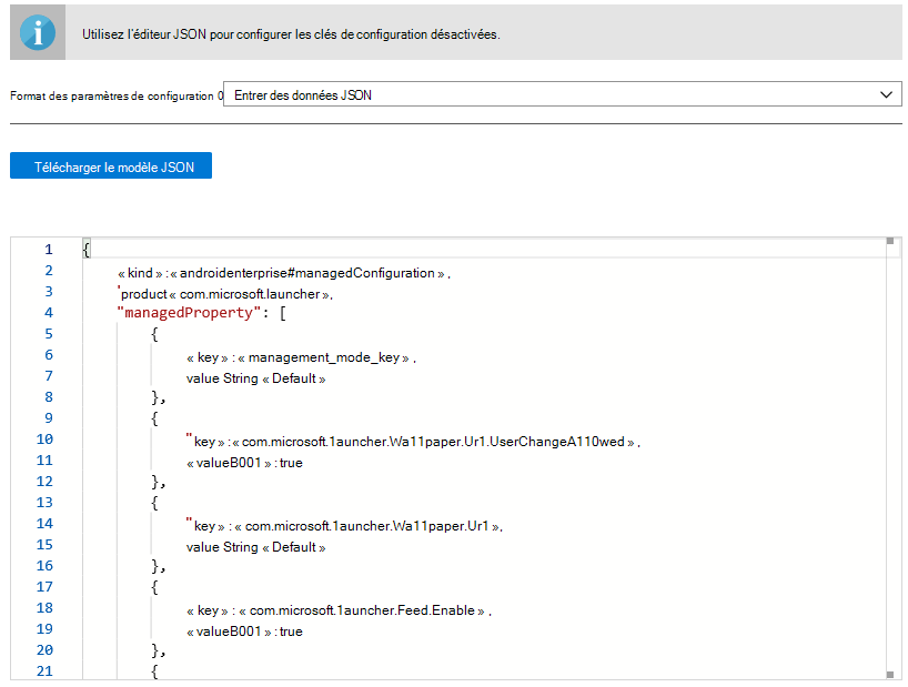 Concepteur de configuration - Données JSON