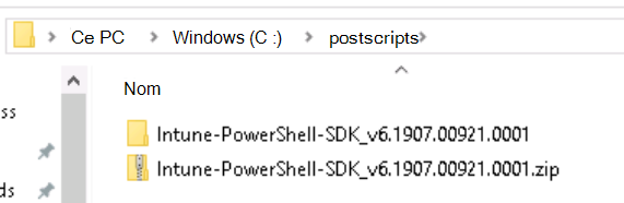 Screenshot that shows the Intune PowerShell SDK folder structure after being extracted.