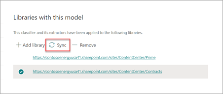 Capture d’écran montrant les bibliothèques avec cette section de modèle avec La synchronisation mise en surbrillance.