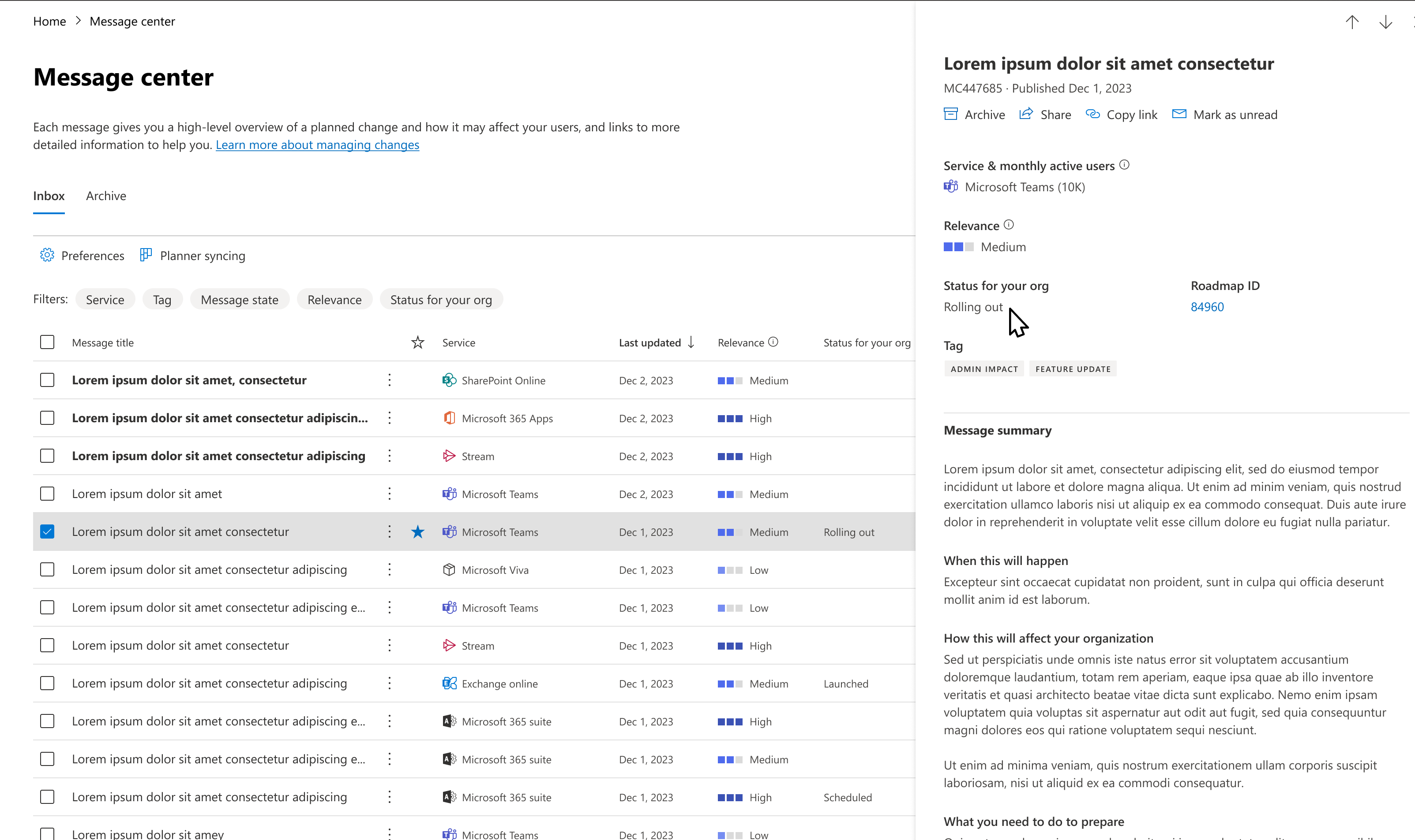 Image affichant les choix de publication mis à jour « status for your org. ».