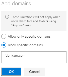 Capture d’écran du paramètre Limiter le partage externe de SharePoint.