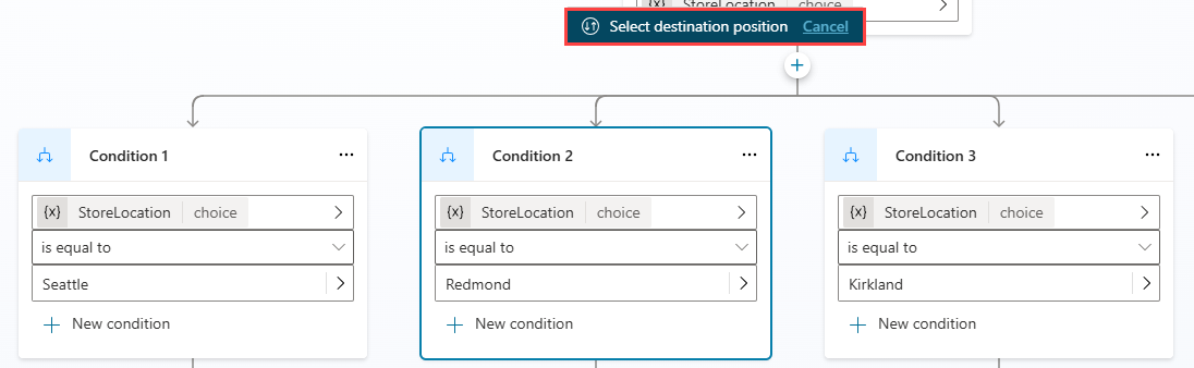 Capture d’écran mettant en évidence le message de notification de position de destination Sélectionner.