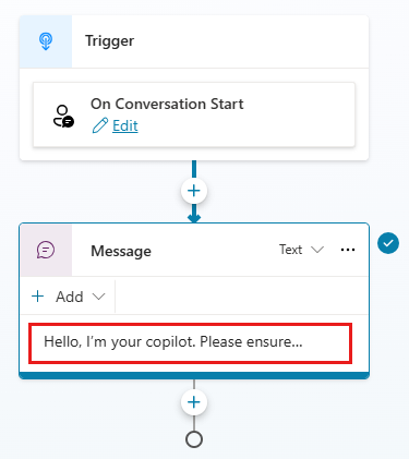 Capture d’écran de l’emplacement du contenu du message pour modifier le message d’introduction.