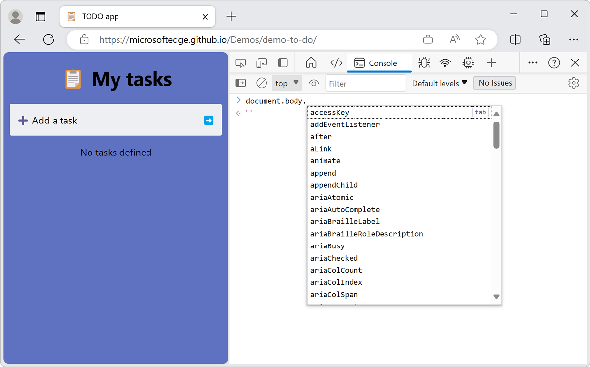 Autocomplétion des expressions JavaScript dans la console