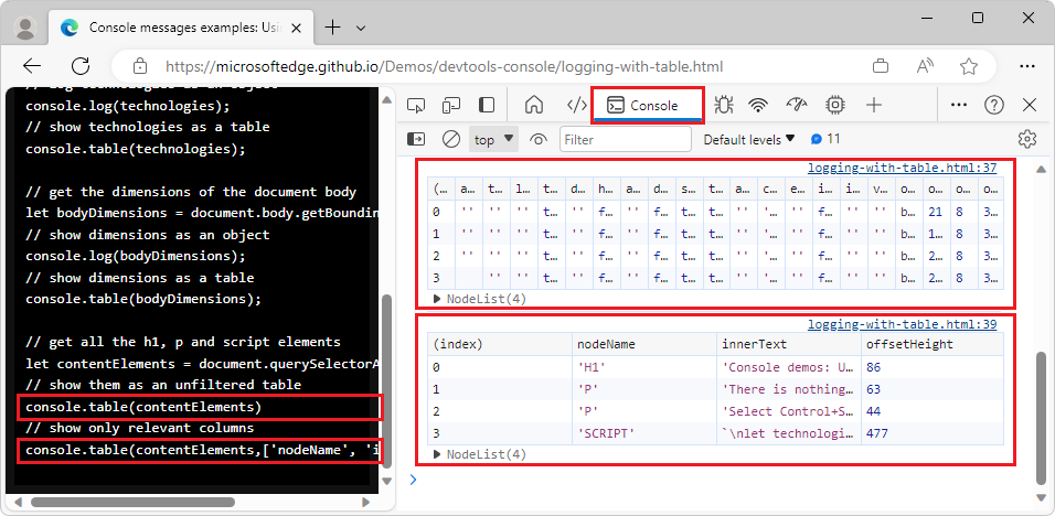 Filtrage des informations affichées par « console.table » et fourniture d’un tableau de propriétés à afficher, en tant que deuxième paramètre