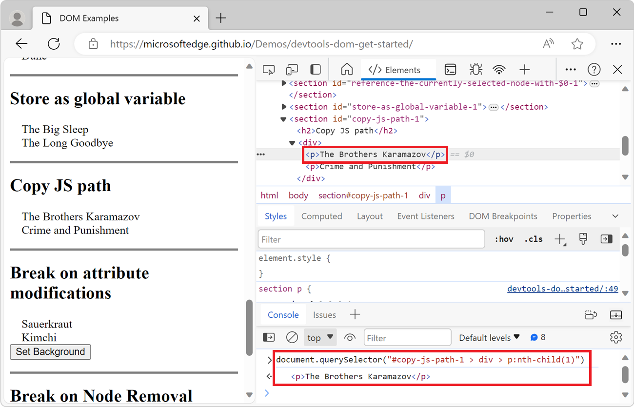 Résultat de l’expression Copy JS Path