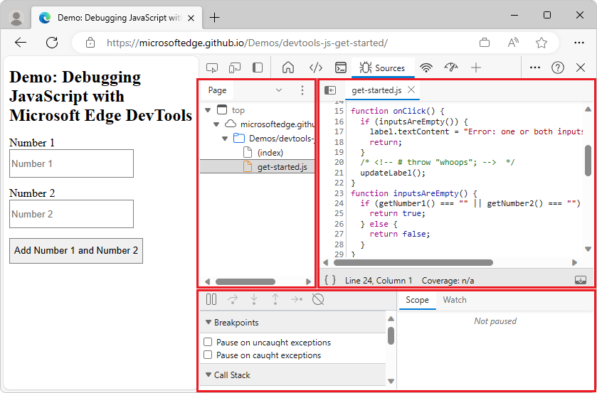 Les 3 parties de l’interface utilisateur de l’outil Sources