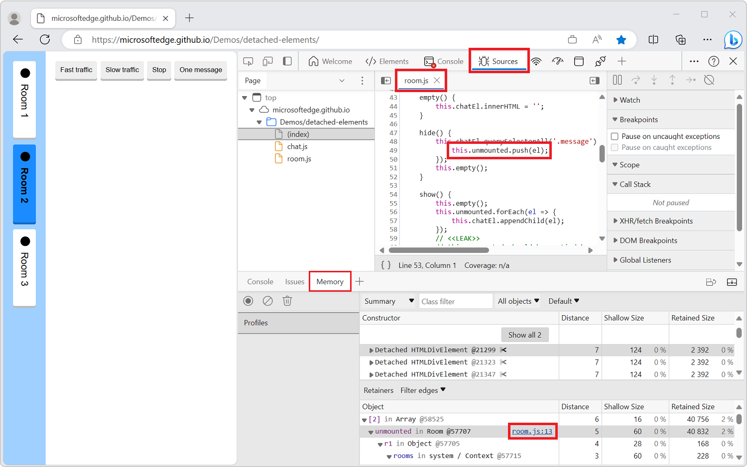 Identification du code JavaScript qui conserve l’élément détaché