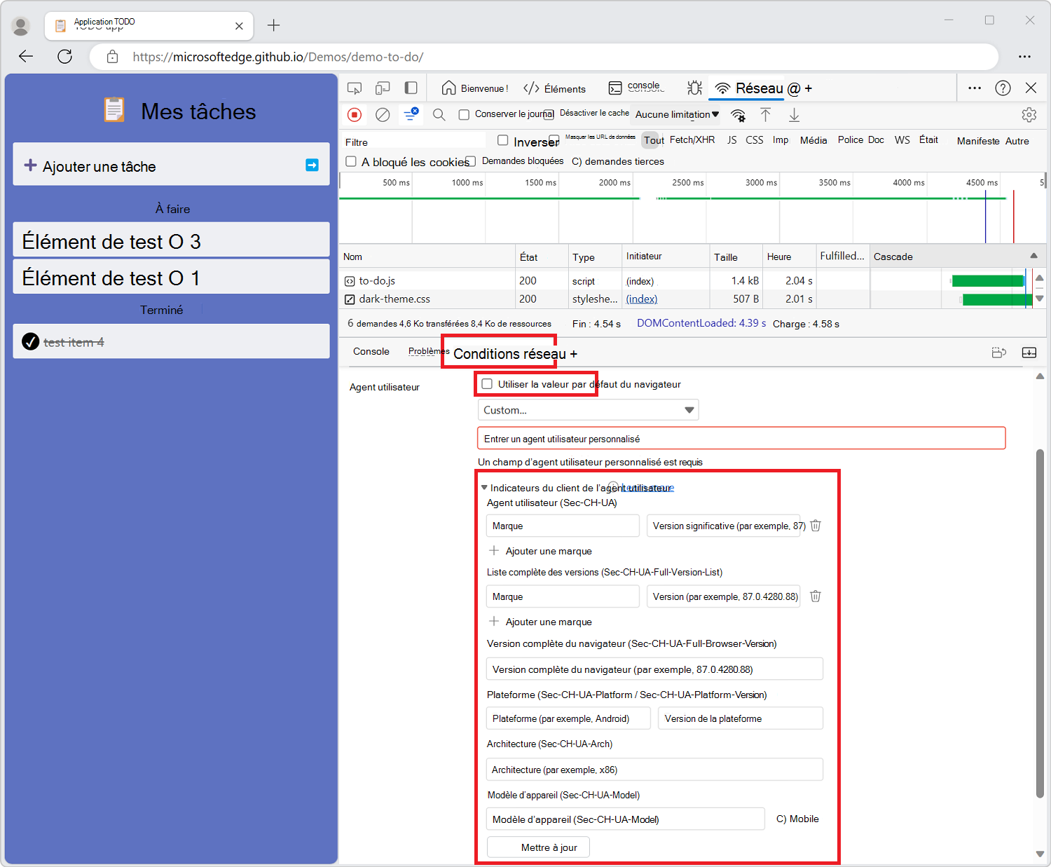 Définition des indicateurs du client de l’agent utilisateur