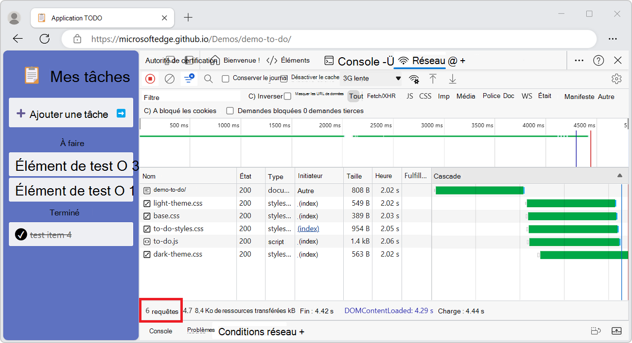 Nombre total de demandes depuis l’ouverture de DevTools