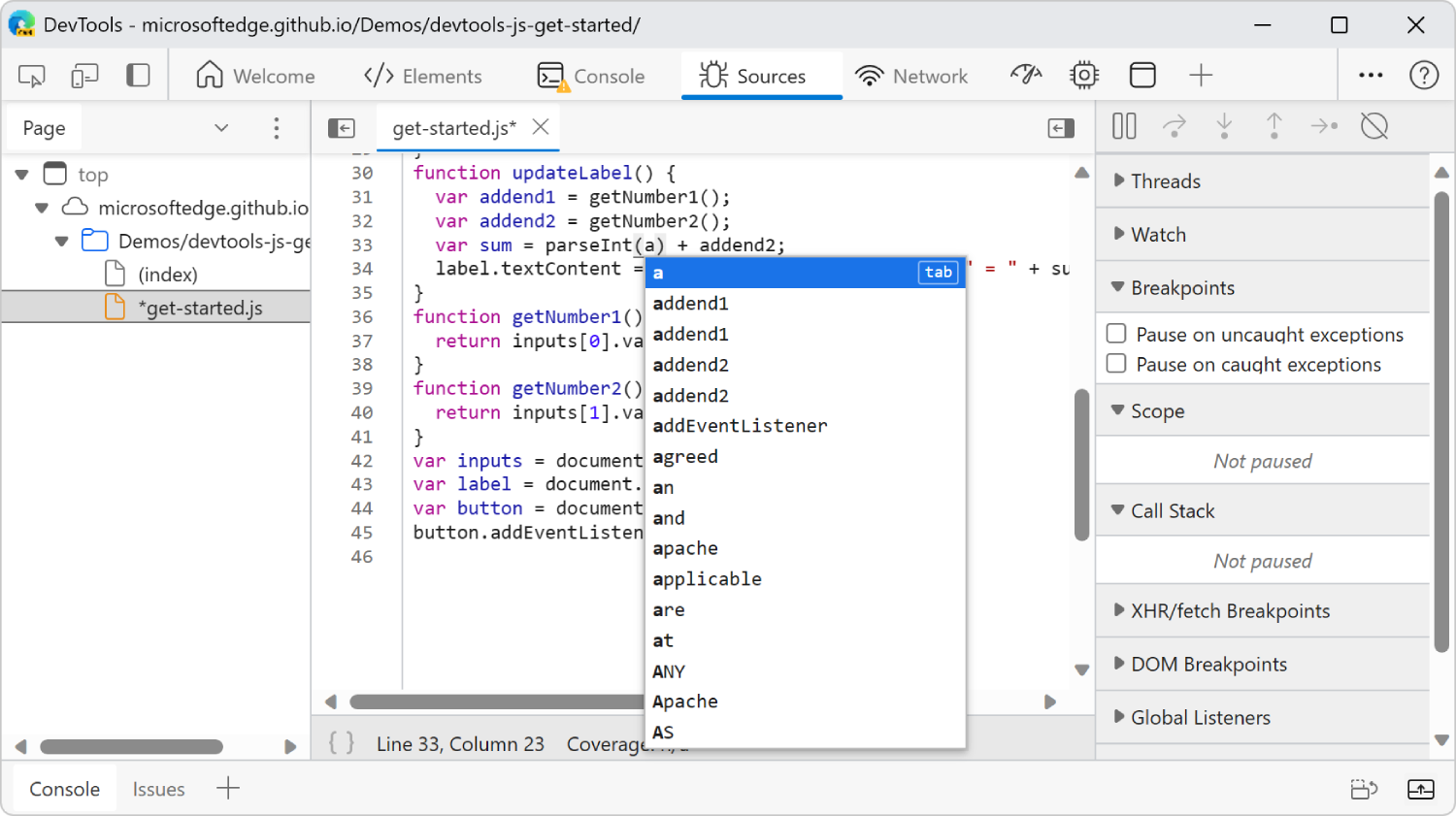 Modification de JavaScript dans le volet Éditeur