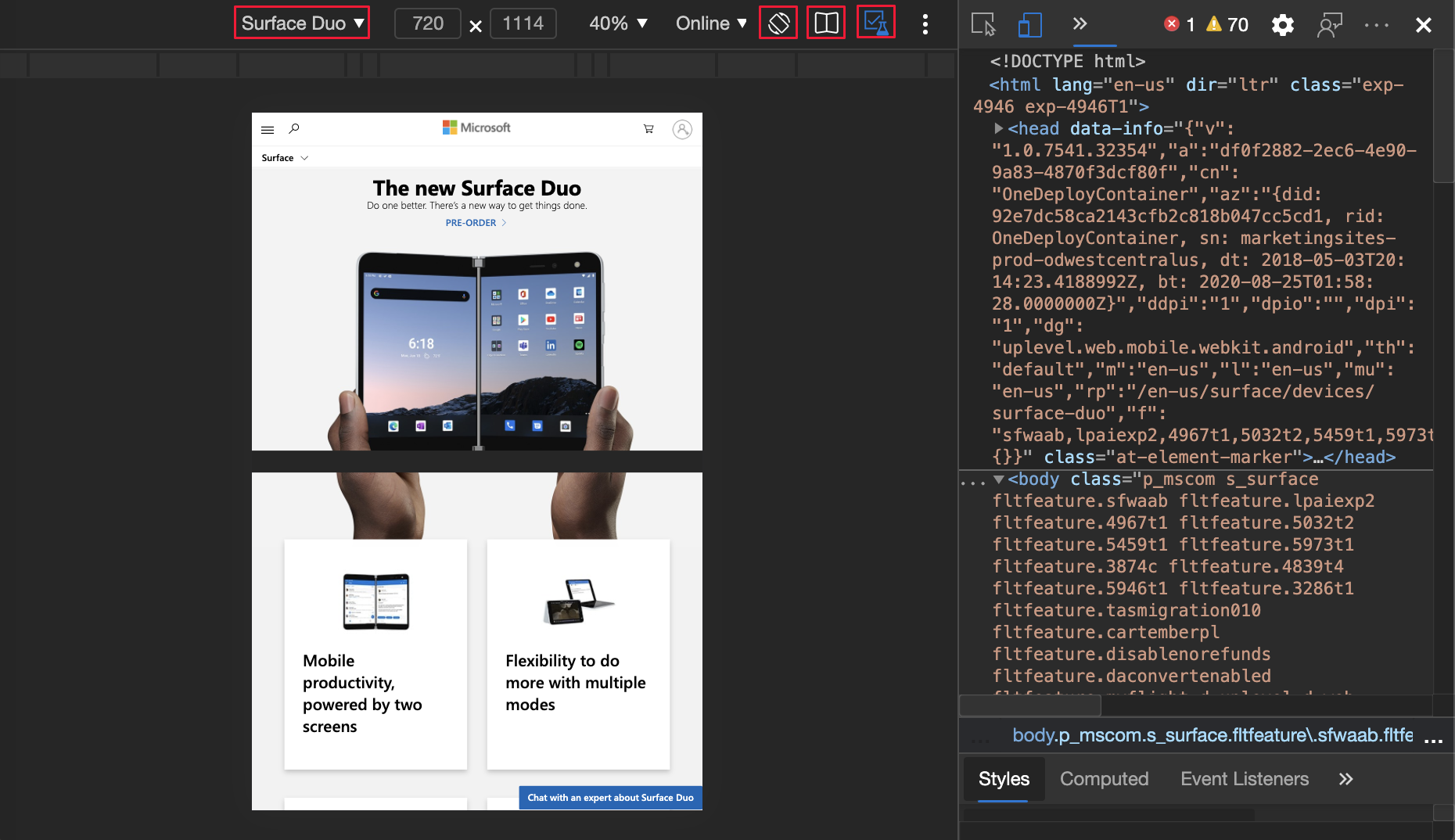 Émulation d’appareil pour Surface Duo