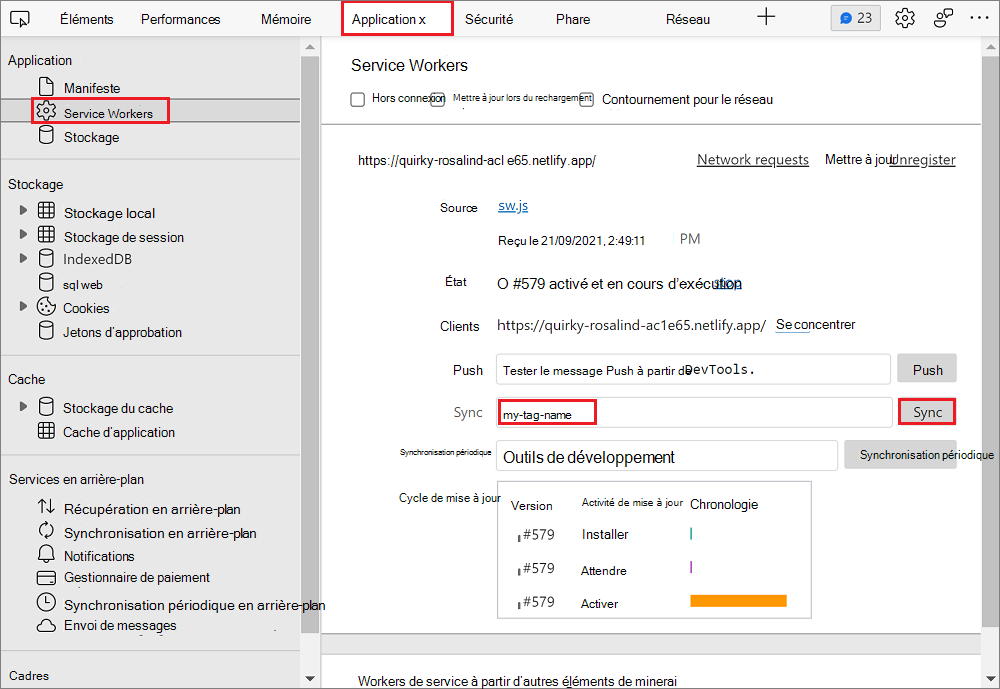 Simuler une synchronisation en arrière-plan dans le panneau Application