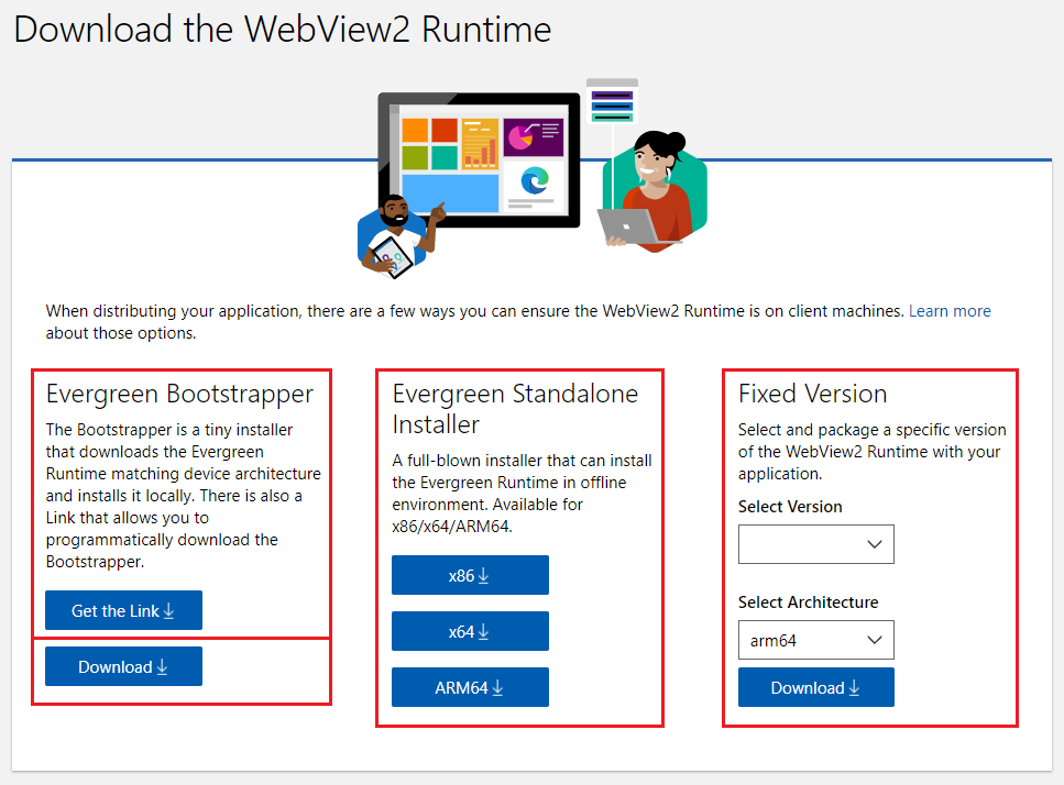 Options de distribution et de mise à jour du runtime WebView2