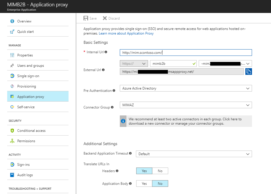 Capture d’écran montrant l’écran du proxy d’application MIM B 2 B.