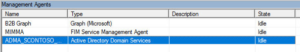 Table répertoriant les agents de gestion par nom, type, description et état.