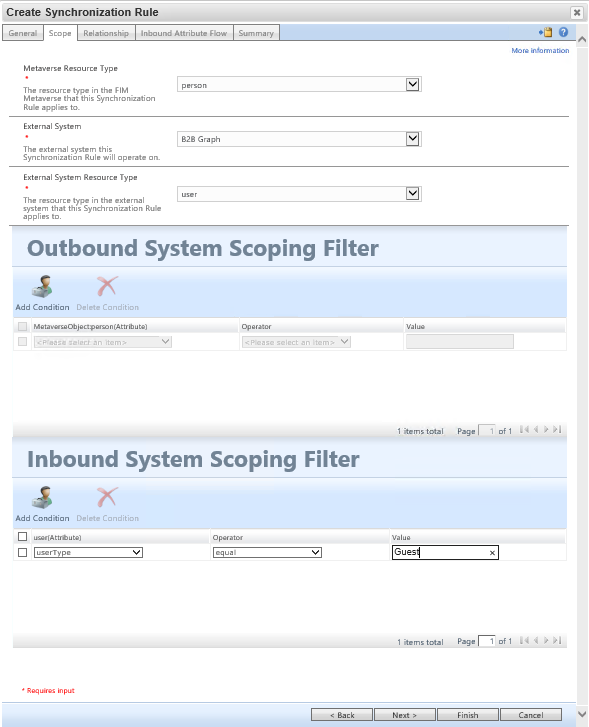 Capture d’écran montrant l’onglet Étendue avec Métaverse Type de ressource, Système externe, Type de ressource système externe et Filtres.