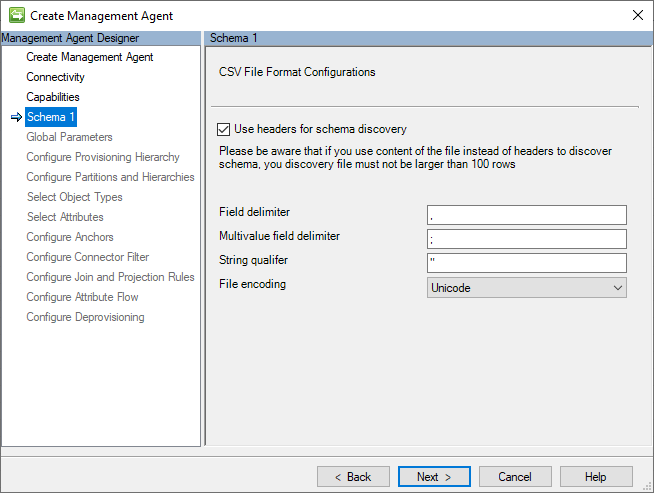 Capture d’écran de la page 4 de la règle de synchronisation (configurations du format de fichier CSV)