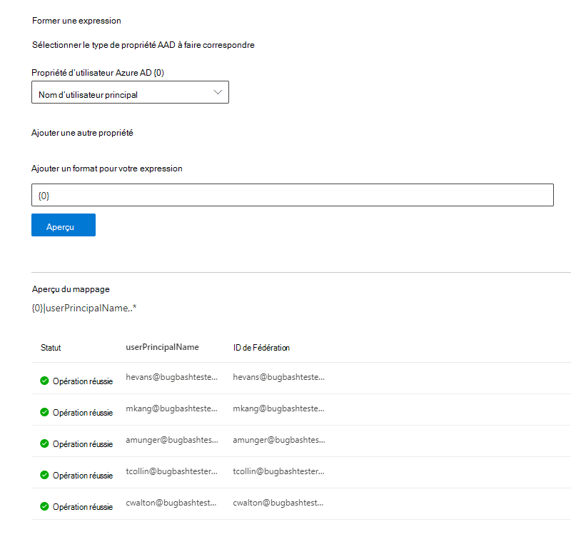 Exemple de instantané sur la façon de remplir la page de mappage d’ID de Microsoft Entra.