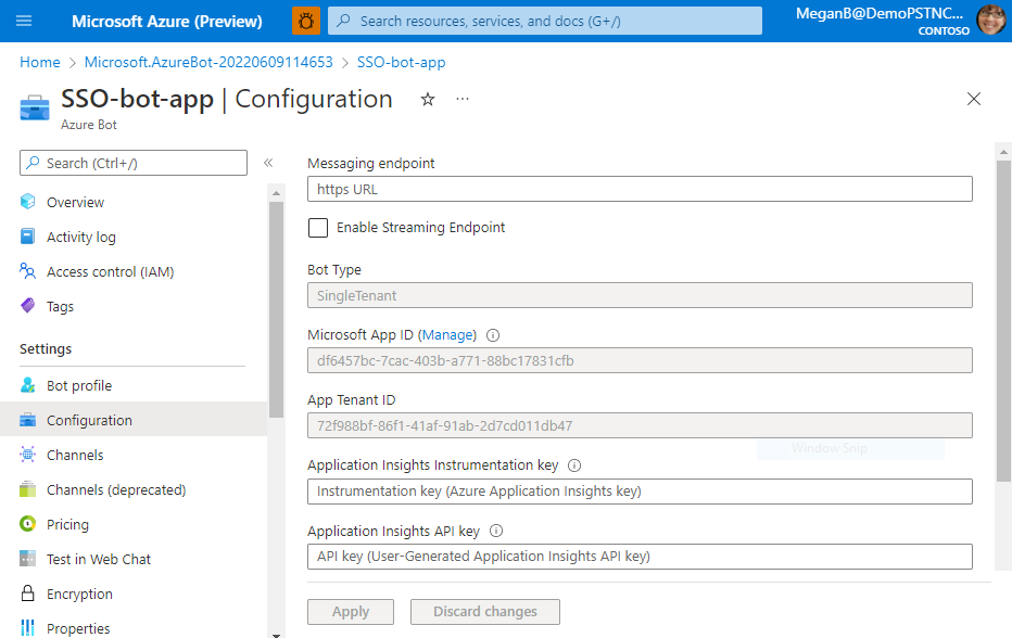 Capture d’écran montrant la configuration des paramètres OAUth pour votre application bot.