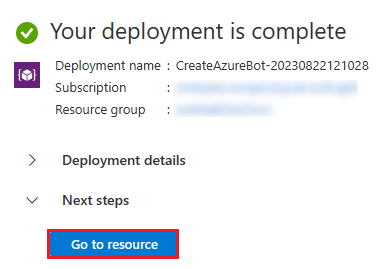 Capture d’écran montrant l’option Accéder à la ressource dans le portail Azure.