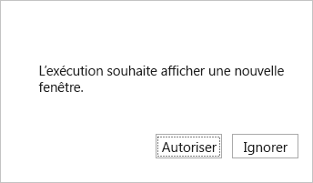 Invite avec une brève description et les boutons Autoriser et Ignorer qu’un complément peut générer pour éviter les bloqueurs de fenêtres contextuelles dans le navigateur.