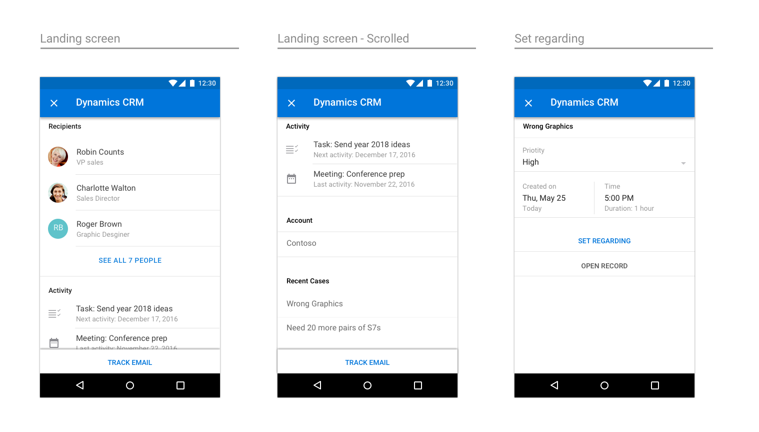 Conception de bout en bout pour le complément Dynamics CRM sur Android.