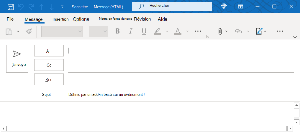 Fenêtre de message dans Outlook classique sur Windows avec l’objet défini sur composer.