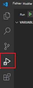 Icône Exécuter et déboguer dans la barre d’activité.