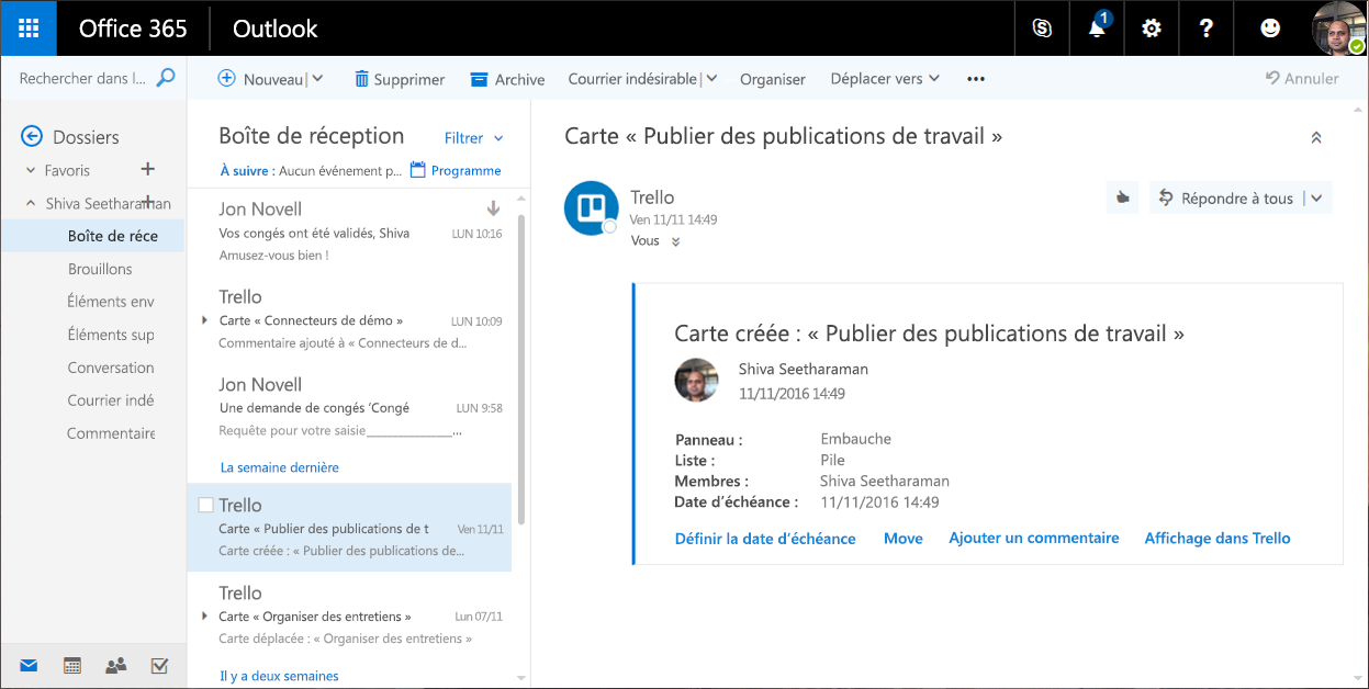 Une carte de connecteur Trello avec des actions.