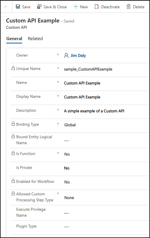 Formulaire de l’API personnalisée enregistré.