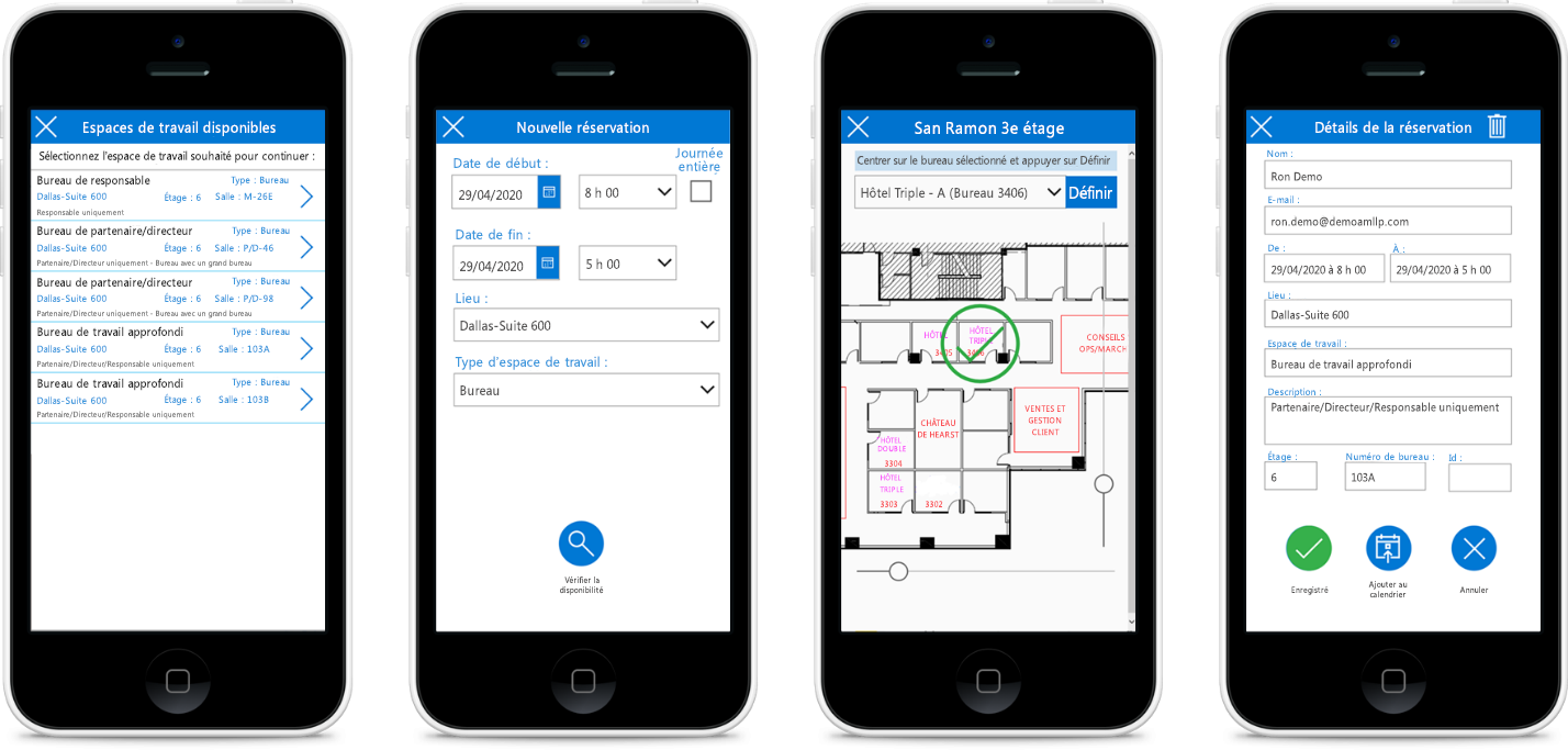 Capture d’écran de l’application mobile Armanino Workplace Scheduler.