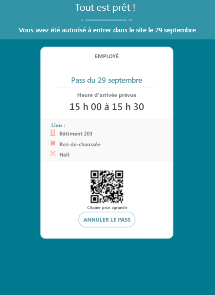 Capture d’écran d’un pass d’employé.