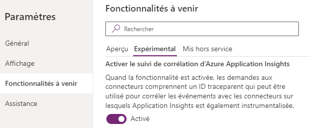 Activer le suivi de la corrélation d’Azure Application Insights.