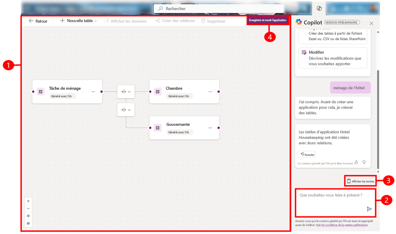 Examinez le tableau de votre application.